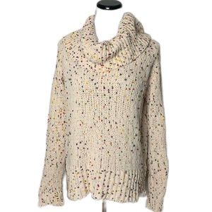 Peach Love SZ L Cream Cowl Neck Confetti Loose Knit Long Sleeve Sweater.